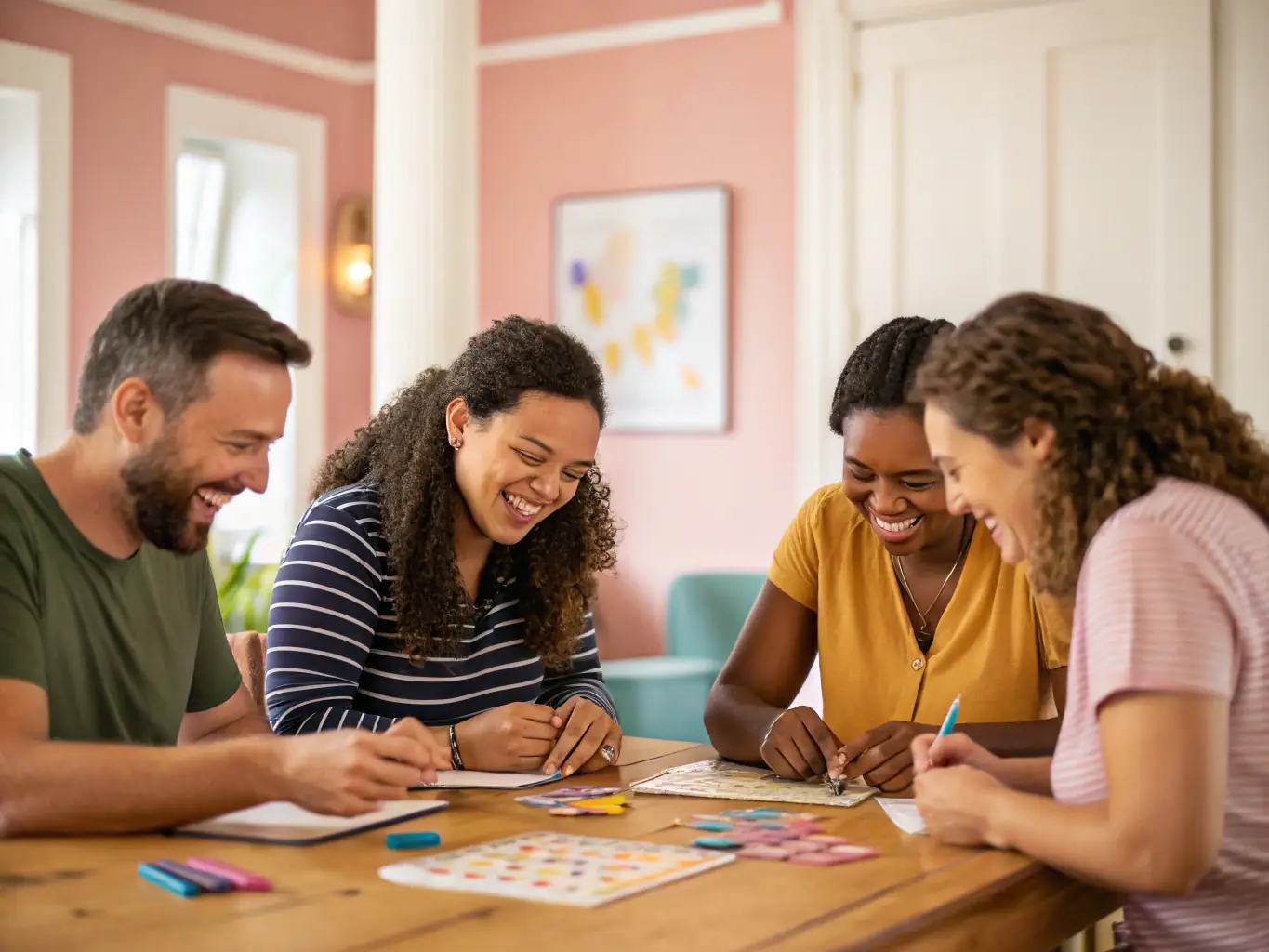 An image of children and adults participating in an educational workshop, demonstrating learning and personal development.